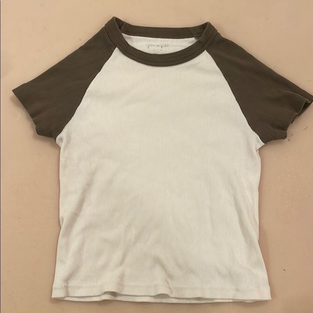 White and Brown Short Sleeve Tee